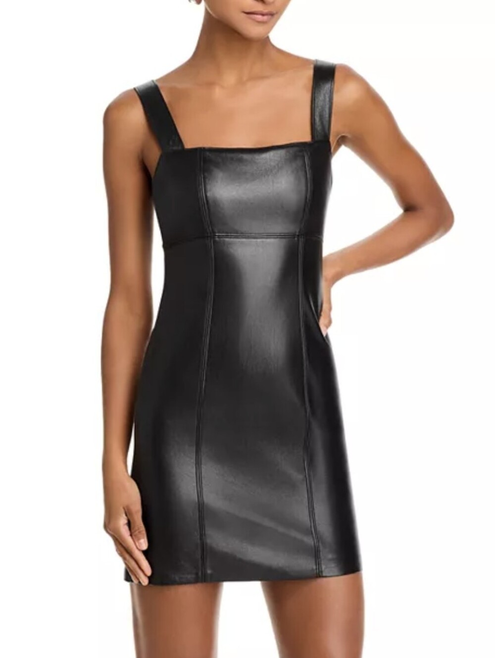 Alice and Olivia Keria Faux Leather Seamed Dress Black Sz 2 Like New!